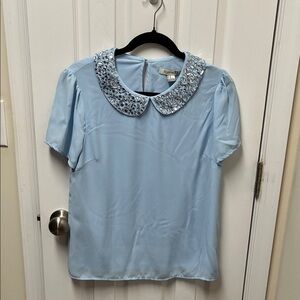 Forever 21 Light Blue Beaded Collar Blouse